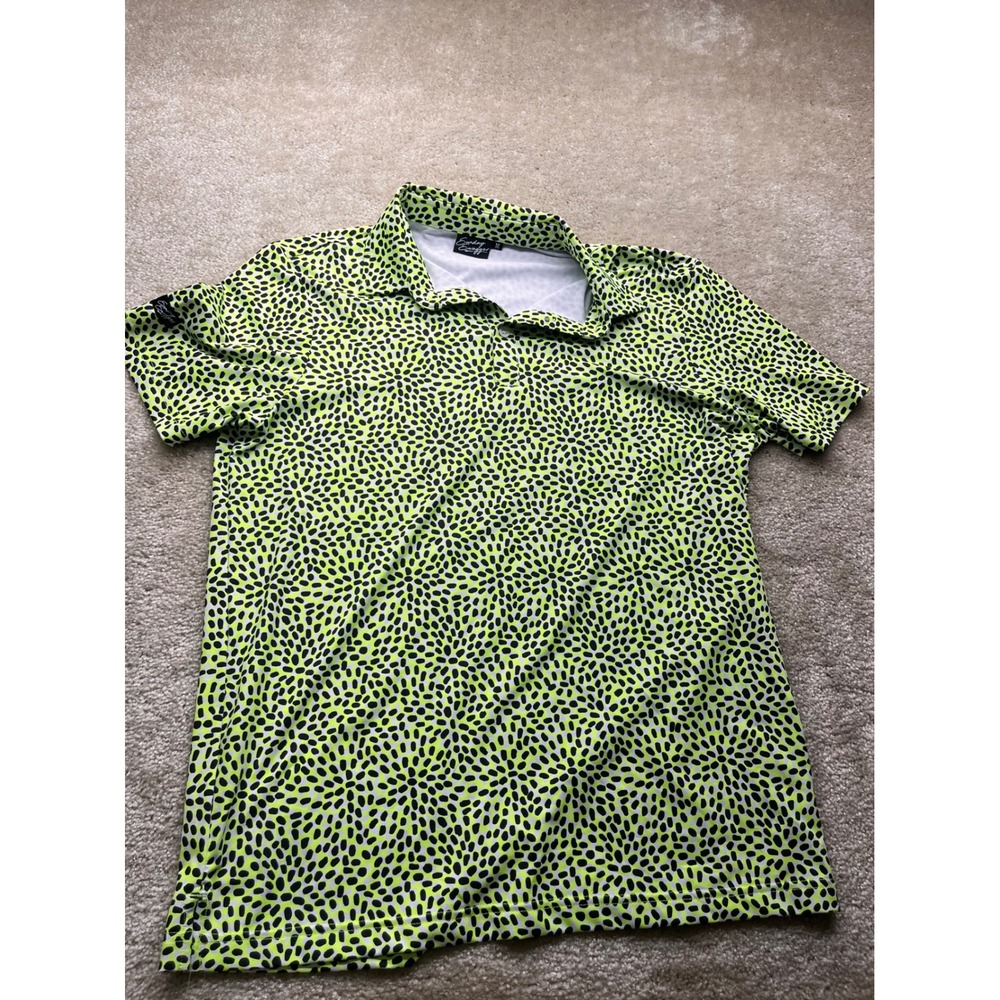 Sunday Swagger Mens Neon Yellow Black Pebble Print Golf Polo Shirt Size M